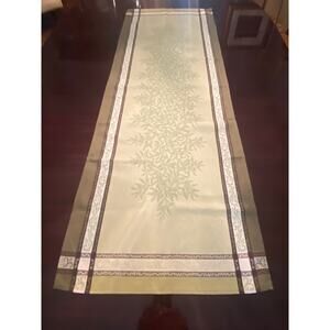 French Provincial Jacquard Table Runner - Floral Green Grey new